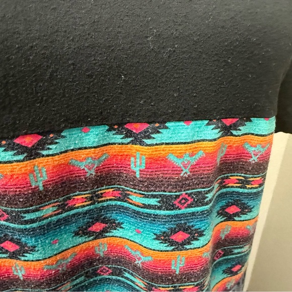 Crazy Train Aztec Leopard Colorblock Western Boho Tee Black Boutique Top L - Picture 3 of 10
